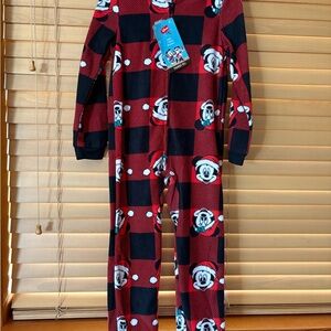 Disney NWT Red and Black One Piece Pajama with Plaid Pattern. Size 8